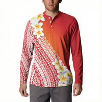 Tahiti Plumeria Tribal Pattern Button Sweatshirt Wave Style Red LT05 - Polynesian Pride