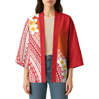 Tahiti Plumeria Tribal Pattern Kimono Wave Style Red LT05 - Polynesian Pride