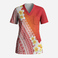 Tahiti Plumeria Tribal Pattern Scrub Top Wave Style Red LT05 Adult Red - Polynesian Pride
