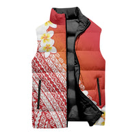 Tahiti Plumeria Tribal Pattern Sleeveless Puffer Jacket Wave Style Red LT05 - Polynesian Pride