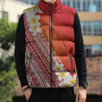 Tahiti Plumeria Tribal Pattern Sleeveless Puffer Jacket Wave Style Red LT05 - Polynesian Pride