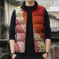 Tahiti Plumeria Tribal Pattern Sleeveless Puffer Jacket Wave Style Red LT05 - Polynesian Pride