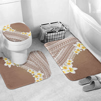 Tahiti Plumeria Tribal Pattern Bathroom Set Wave Style Brown LT05 Mat Set Only (3 pcs) One Size Brown - Polynesian Pride