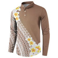 Tahiti Plumeria Tribal Pattern Button Sweatshirt Wave Style Brown LT05 - Polynesian Pride