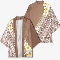 Tahiti Plumeria Tribal Pattern Kimono Wave Style Brown LT05 - Polynesian Pride