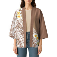 Tahiti Plumeria Tribal Pattern Kimono Wave Style Brown LT05 - Polynesian Pride