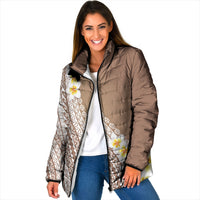Tahiti Plumeria Tribal Pattern Padded Jacket Wave Style Brown LT05 Women Brown - Polynesian Pride