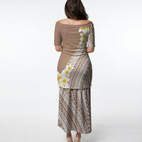 Tahiti Plumeria Tribal Pattern Puletasi Wave Style Brown LT05 - Polynesian Pride