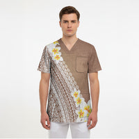 Tahiti Plumeria Tribal Pattern Scrub Top Wave Style Brown LT05 - Polynesian Pride