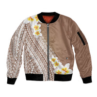 Tahiti Plumeria Tribal Pattern Sleeve Zip Bomber Jacket Wave Style Brown LT05 Unisex Brown - Polynesian Pride