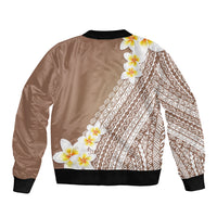 Tahiti Plumeria Tribal Pattern Sleeve Zip Bomber Jacket Wave Style Brown LT05 - Polynesian Pride