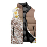 Tahiti Plumeria Tribal Pattern Sleeveless Puffer Jacket Wave Style Brown LT05 - Polynesian Pride