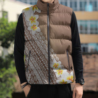 Tahiti Plumeria Tribal Pattern Sleeveless Puffer Jacket Wave Style Brown LT05 - Polynesian Pride