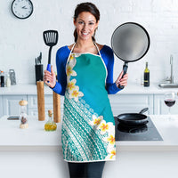 Tahiti Plumeria Tribal Pattern Apron Wave Style Turquoise LT05 - Polynesian Pride