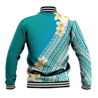 Tahiti Plumeria Tribal Pattern Baseball Jacket Wave Style Turquoise LT05 - Polynesian Pride