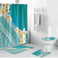 Tahiti Plumeria Tribal Pattern Bathroom Set Wave Style Turquoise LT05 Bathroom Set (4 pcs) Turquoise - Polynesian Pride