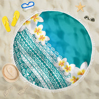 Tahiti Plumeria Tribal Pattern Beach Blanket Wave Style Turquoise LT05 One Size 150cm Turquoise - Polynesian Pride