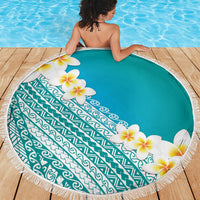 Tahiti Plumeria Tribal Pattern Beach Blanket Wave Style Turquoise LT05 - Polynesian Pride