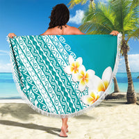 Tahiti Plumeria Tribal Pattern Beach Blanket Wave Style Turquoise LT05 - Polynesian Pride