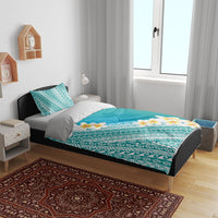 Tahiti Plumeria Tribal Pattern Bedding Set Wave Style Turquoise LT05 - Polynesian Pride