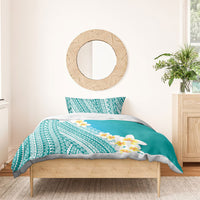 Tahiti Plumeria Tribal Pattern Bedding Set Wave Style Turquoise LT05 - Polynesian Pride