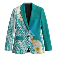Tahiti Plumeria Tribal Pattern Blazer Wave Style Turquoise LT05 Unisex Turquoise - Polynesian Pride