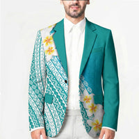 Tahiti Plumeria Tribal Pattern Blazer Wave Style Turquoise LT05 - Polynesian Pride