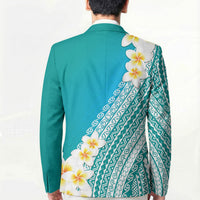Tahiti Plumeria Tribal Pattern Blazer Wave Style Turquoise LT05 - Polynesian Pride