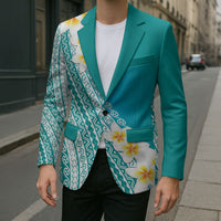 Tahiti Plumeria Tribal Pattern Blazer Wave Style Turquoise LT05 - Polynesian Pride