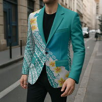 Tahiti Plumeria Tribal Pattern Blazer Wave Style Turquoise LT05 - Polynesian Pride