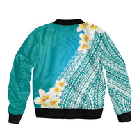 Tahiti Plumeria Tribal Pattern Bomber Jacket Wave Style Turquoise LT05 - Polynesian Pride