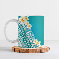 Tahiti Plumeria Tribal Pattern Ceramic Mug Wave Style Turquoise LT05 Turquoise - Polynesian Pride