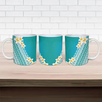 Tahiti Plumeria Tribal Pattern Ceramic Mug Wave Style Turquoise LT05 - Polynesian Pride