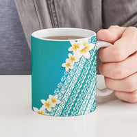 Tahiti Plumeria Tribal Pattern Ceramic Mug Wave Style Turquoise LT05 - Polynesian Pride