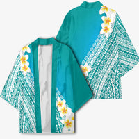 Tahiti Plumeria Tribal Pattern Kimono Wave Style Turquoise LT05 - Polynesian Pride