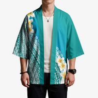 Tahiti Plumeria Tribal Pattern Kimono Wave Style Turquoise LT05 - Polynesian Pride