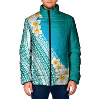 Tahiti Plumeria Tribal Pattern Padded Jacket Wave Style Turquoise LT05 Men Turquoise - Polynesian Pride