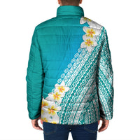 Tahiti Plumeria Tribal Pattern Padded Jacket Wave Style Turquoise LT05 - Polynesian Pride