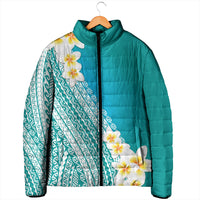 Tahiti Plumeria Tribal Pattern Padded Jacket Wave Style Turquoise LT05 - Polynesian Pride