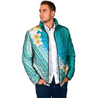 Tahiti Plumeria Tribal Pattern Padded Jacket Wave Style Turquoise LT05 - Polynesian Pride