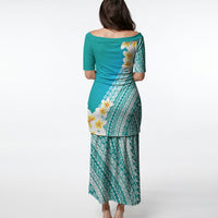 Tahiti Plumeria Tribal Pattern Puletasi Wave Style Turquoise LT05 - Polynesian Pride