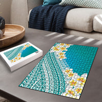 Tahiti Plumeria Tribal Pattern Puzzle Wave Style Turquoise LT05 - Polynesian Pride