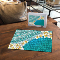 Tahiti Plumeria Tribal Pattern Puzzle Wave Style Turquoise LT05 - Polynesian Pride