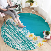 Tahiti Plumeria Tribal Pattern Round Carpet Wave Style Turquoise LT05 - Polynesian Pride