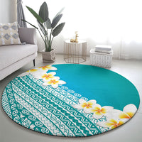 Tahiti Plumeria Tribal Pattern Round Carpet Wave Style Turquoise LT05 - Polynesian Pride