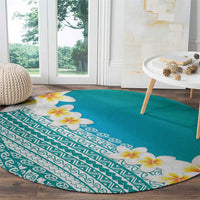 Tahiti Plumeria Tribal Pattern Round Carpet Wave Style Turquoise LT05 - Polynesian Pride
