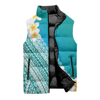 Tahiti Plumeria Tribal Pattern Sleeveless Puffer Jacket Wave Style Turquoise LT05 - Polynesian Pride