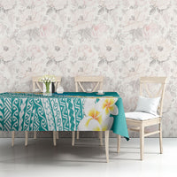 Tahiti Plumeria Tribal Pattern Tablecloth Wave Style Turquoise LT05 - Polynesian Pride