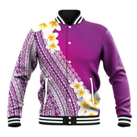 Tahiti Plumeria Tribal Pattern Baseball Jacket Wave Style Purple LT05 Unisex Purple - Polynesian Pride