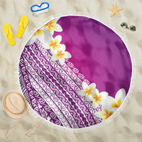 Tahiti Plumeria Tribal Pattern Beach Blanket Wave Style Purple LT05 One Size 150cm Purple - Polynesian Pride